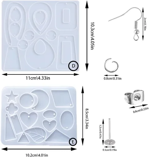 Vista 3 de BOSOIRSOU 205 piezas de moldes de resina para joyería y ganchos para aretes, moldes de silicona para colgantes, moldes para aretes, pulseras