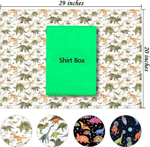 Vista 2 de RiukRaiu Papel de regalo de dinosaurio para niños y niñas, divertido papel de regalo T-Rex para cumpleaños, fiesta, baby shower, 8 hojas plegadas