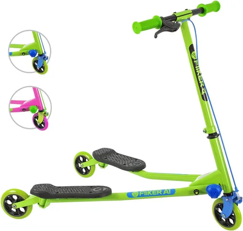 Vista 7 de Yvolution Y Fliker - Patinete de deriva A1 de 3 ruedas para niños de 5 a 8 años, autopropulsado, diseño plegable con freno de mano, peso máximo 110