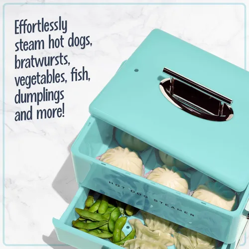 Vista 5 de Nostalgia vaporera extra grande estilo comedor, capacidad para 20 perros calientes y 6 panes, perfecta para salchichas de desayuno, bratwursts