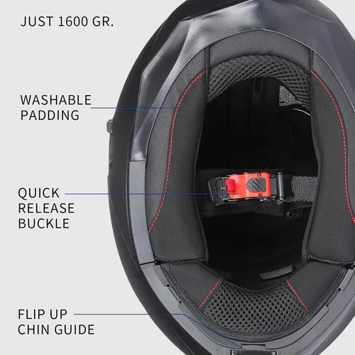 Vista 4 de Casco de motocicleta GJH para hombres y mujeres, casco modular para motocicleta con visera abatible, lente anti-vaho, doble para cascos