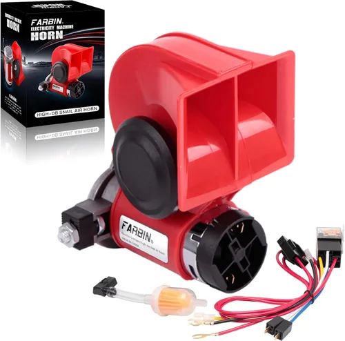 Vista 9 de FARBIN Bocina de aire para bocina de tren de coche para camiones, kit de bocina de coche ruidosa con botón Compact, blue, 12V 150dB loud, with