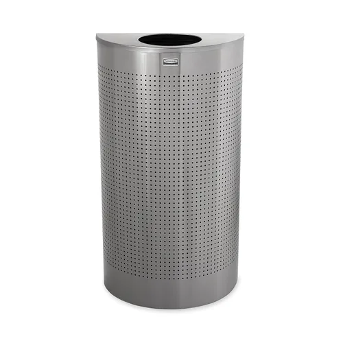 Vista 2 de Rubbermaid Commercial Products Silhouette - Bote de basura de 12 galones, color plateado, medio redondo para interiores y exteriores, con apertura