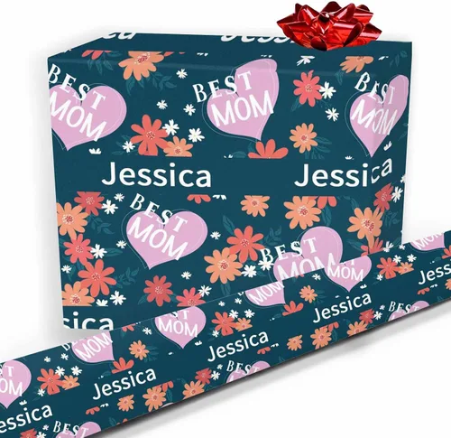 Vista 19 de Nombre personalizado en papel de regalo, rollo de papel de regalo personalizado con texto, regalo personalizado, unisex, adultos, hombres, mujeres