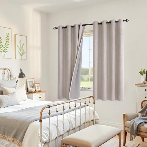 Vista 4 de YoungsTex - Cortinas opacas de lino de 63 pulgadas de largo, con ojales, aislamiento térmico, cortinas opacas para sala, cortinas de oscurecimiento