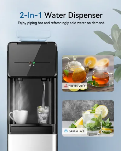 Vista 3 de Feelfunn Dispensador de agua de carga superior para botellas de 3 o 5 galones, dispensador de agua fría y caliente, dispensador de enfriador de agua