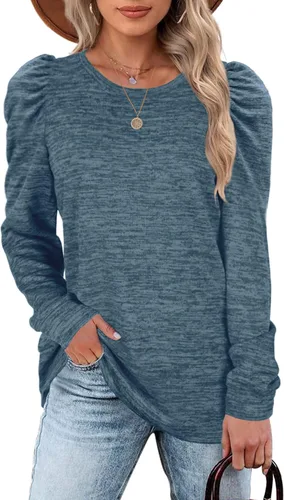 Vista 4 de WEESO Camisetas de manga abombada para mujer, sudaderas de cuello redondo a la moda