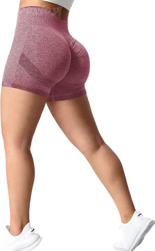 Vista 3 de VOYJOY Pantalones cortos de entrenamiento para mujer de 3.6 pulgadas, con levantamiento de glúteos, pantalones cortos de gimnasio sin costuras