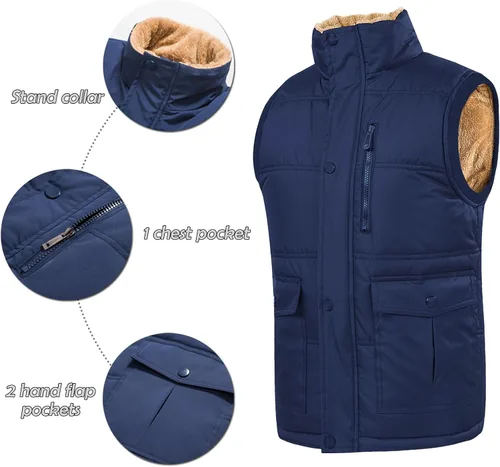 Vista 2 de XinYangNi Men's Winter Warm Outdoor Padded Puffer Vest Thick Fleece Lined Sleeveless Jacket