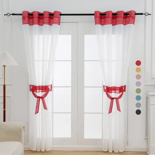Vista 18 de L.Z.E - Cortinas transparentes blancas y negras de 63 pulgadas de largo, 2 paneles para sala de estar, cortinas elegantes y modernas transparentes