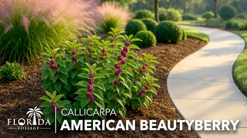 Vista 2 de Beautyberry - Planta de tamaño grande de 1 galón Callicarpa Americana, arbusto de crecimiento rápido, bayas moradas vibrantes, atrae aves, follaje