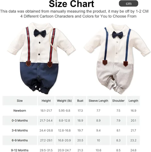 Vista 7 de PATPAT Mameluco de caballero para bebés y niños con pajarita para recién nacidos, trajes formales para bebés de 0 a 18 meses