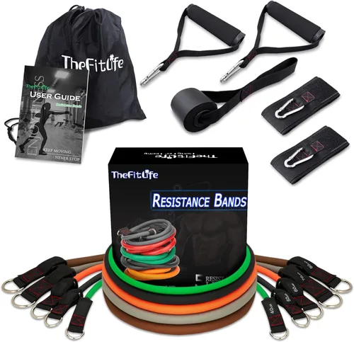 Vista 10 de Resistance Bands with Handle Set - for Men and Women, Workout Bands for Strength Exercise, with Handles, Door Anchor & Ankle Straps, for Rehab, Yoga