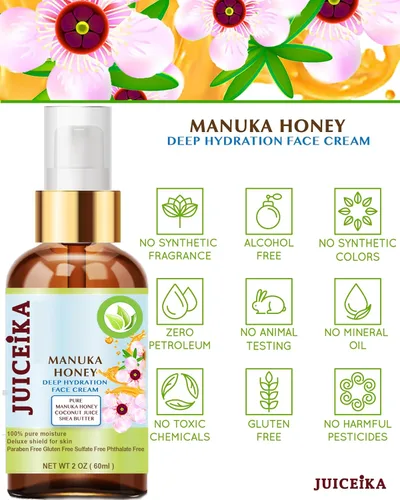 Vista 6 de MANUKA HONEY Crema facial hidratante facial de hidratación profunda. Aceite de manuka, aloe vera, manteca de karité, aceite de coco, aceite