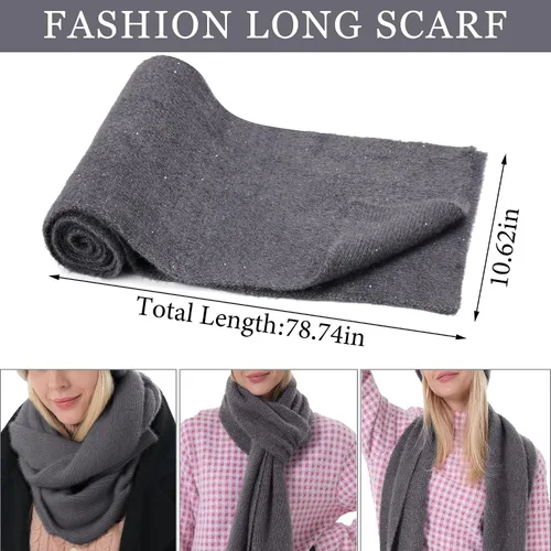 Vista 3 de FZ FANTASTIC ZONE Womens Winter Warm Knit Beanie Hats Gloves Touchscreen Long Scarf Set Skull Cap with Fleece Gifts for Women