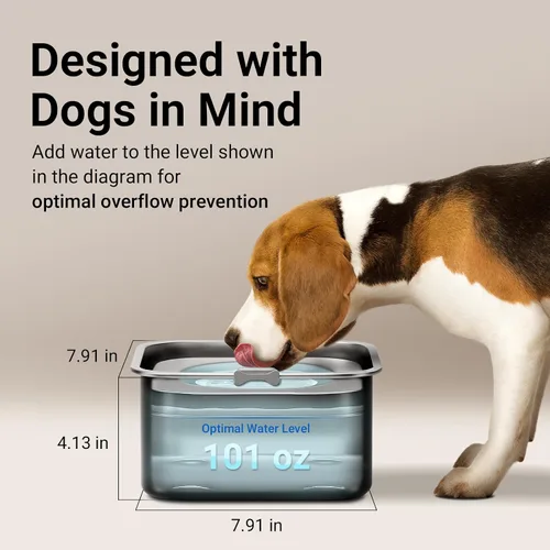 Vista 11 de DownyPaws Tazón de agua antiderrames para perros, 101 oz/3 L, tapón de babeo de acero inoxidable, cuenco de agua para perros de beber lentamente