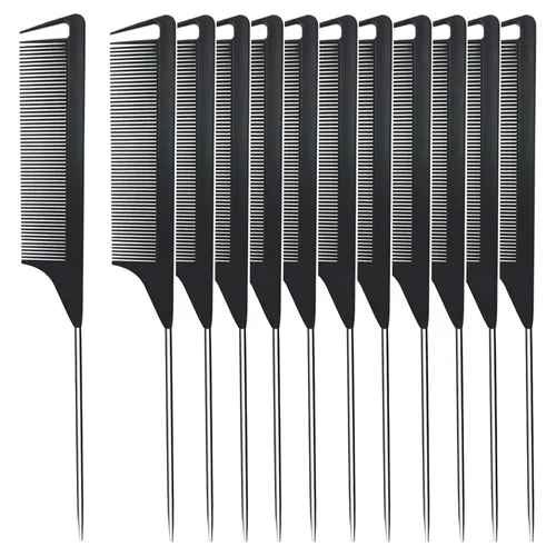Vista 10 de Peines de separación de carbono de metal, 3 piezas, para mujeres y niñas, para rizados, trenzados, peinados (negro)