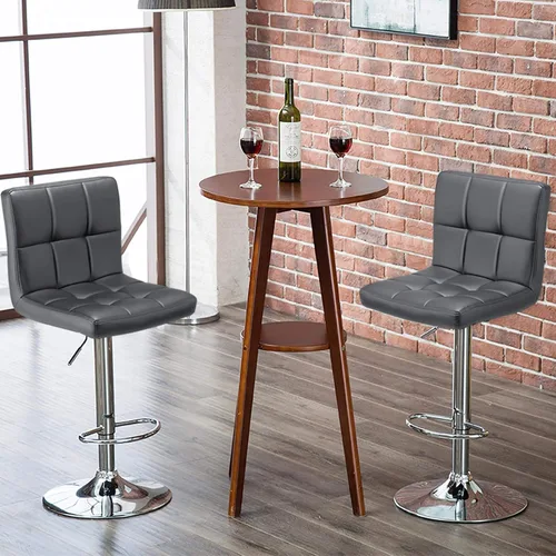 Vista 2 de Topeakmart Taburetes de bar modernos ajustables de cuero sintético giratorio, silla trasera de isla de cocina, taburete giratorio de bar, gris