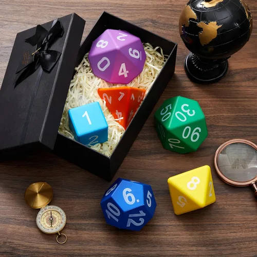 Vista 5 de Arrowbash 6 Piezas Dados Poliédricos Jumbo de Espuma de 3.94 Pulgadas, Juego de 6 Dados Poliédricos de 4, 6, 8, 10, 12 Lados, Regalos