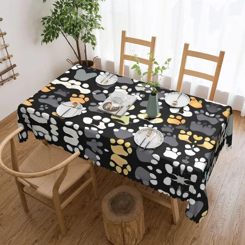 Vista 23 de Mantel rectangular de encaje de poliéster con lunares negros, 54 x 72 pulgadas, resistente a las arrugas, lavable, mantel grueso