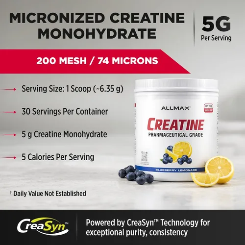 Vista 3 de ALLMAX Nutrition - Monohidrato de creatina en polvo, limonada de arándanos, suplemento micronizado puro de malla 200, sin azúcar y sin tintes