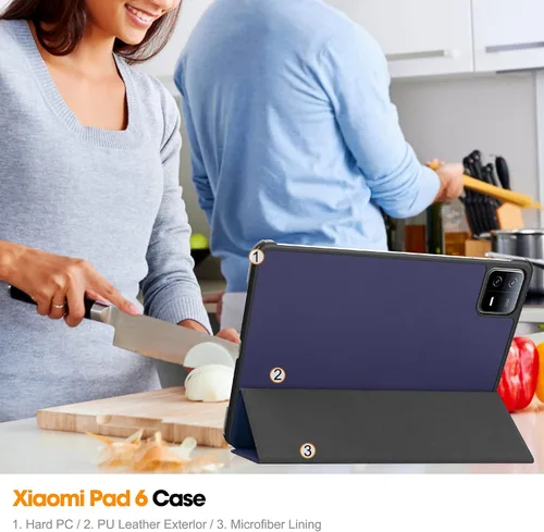 Vista 6 de Funda inteligente para XIAOMI Pad 6 de 11 pulgadas, con función de encendido y apagado automático para XIAOMI Pad 6, color azul marino