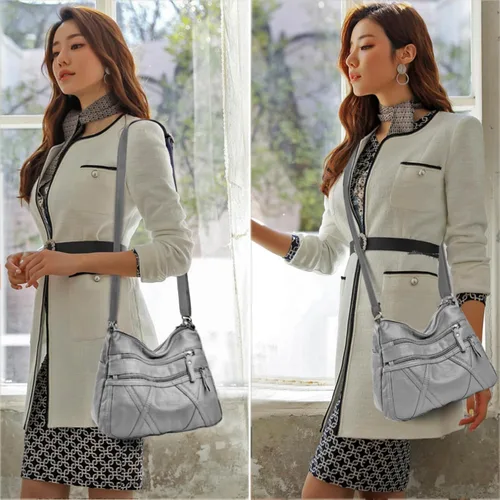 Vista 2 de Bolso cruzado para mujer, bolso de hombro ligero para mujer, de piel sintética, bolso de mensajero con múltiples bolsillos