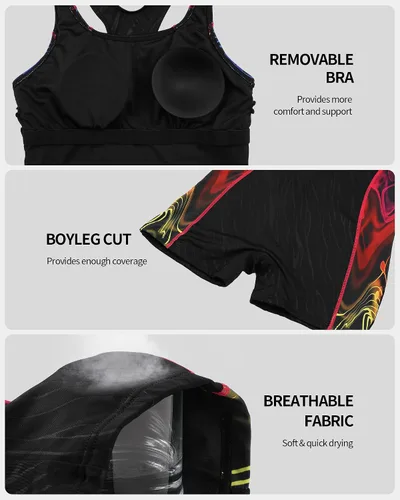 Vista 3 de beautyin Trajes de baño de una pieza para mujer, trajes de baño atléticos Boyleg para entrenamiento conservador
