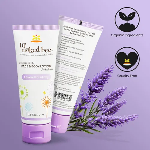Vista 5 de Lil Naked Bee - Loción para bebés para niños (2.5 onzas), loción facial y corporal de mejillas de canción de cuna de lavanda para pieles sensibles