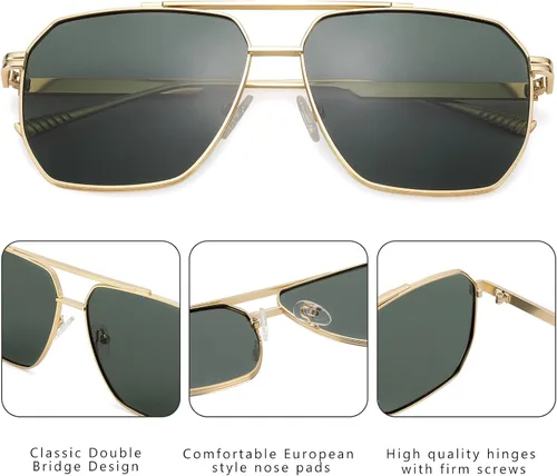 Vista 4 de COASION Gafas de sol polarizadas cuadradas retro de gran tamaño para mujeres y hombres, clásicas pantallas de metal grandes, gafas de sol de moda