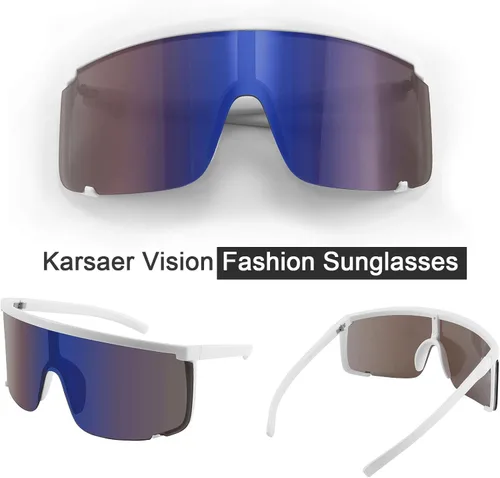 Vista 5 de Karsaer Vision Shield - Gafas de sol para hombres y mujeres, de gran tamaño, neón de los años 80 y 90, estilo deportivo, para ciclismo, esquí