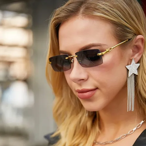 Vista 2 de JUDOO Retro Rimless Rectangle Sunglasses for Men Women Trendy Frameless Tinted Lens Eyewear
