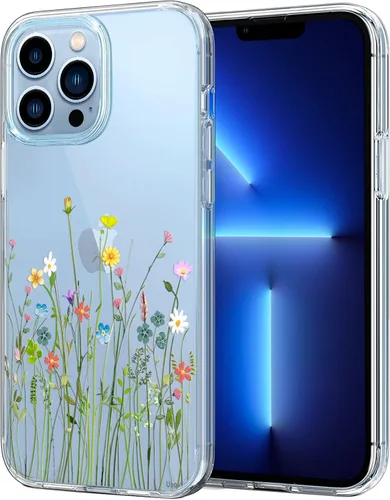 Vista 16 de Unov Funda para iPhone 14 iPhone 13, transparente con diseño, ajuste delgado, buen agarre, funda para teléfono en relieve, cubierta protectora a