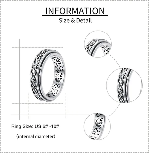 Vista 6 de YAFEINI Anillo giratorio de plata de ley para mujer, nudo celta, girasol, margarita, corazón, árbol de la vida, joyería de regalo para mujeres