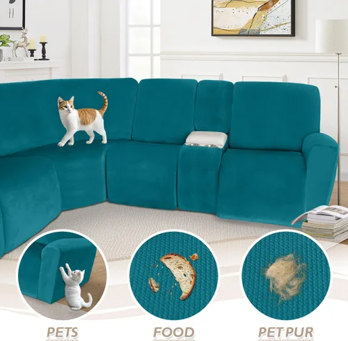 Vista 633 de Arfntevss Fundas de sofá seccional reclinable de terciopelo, Funda de sofá seccional de esquina para sofá reclinable, Funda elástica suave