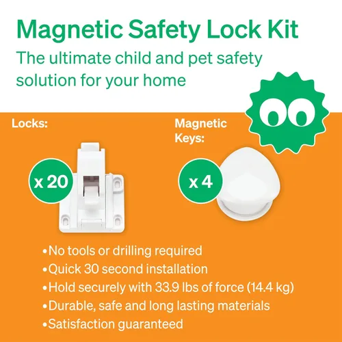 Vista 7 de LoveNoobs™ - Cerraduras magnéticas de seguridad para niños de fácil instalación, 20 cerraduras + 4 llaves, mantén a tus pequeños seguros con fácil