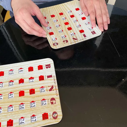 Vista 9 de MR CHIPS Tarjetas de bingo a prueba de atascos con ventanas deslizantes, paquete de 25 más baraja de tarjetas de llamada