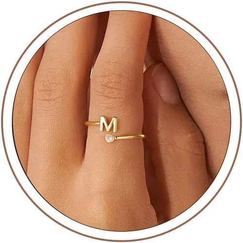 Vista 31 de Anillos Turandoss para Mujeres y Niñas - Delicados anillos ajustables chapados en oro de 14K sin decoloración para mujeres y adolescentes, anillos