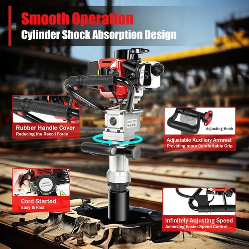 Vista 7 de 32.7 CC 2 tiempos accionado T Post Driver, 900 W accionado por gas T Post Driver Motor Push Pile Garden Fence Farm Two Sleeves Diseño ergonómico