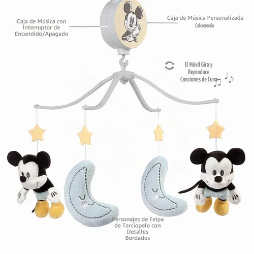 Vista 4 de Lambs & Ivy Disney Baby Moonlight Mickey Mouse Móvil Musical Calmante para Cuna de Bebé Luz de luna Mickey