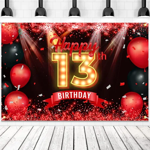 Vista 10 de Cartel de feliz cumpleaños 10 años, fondo rojo y negro, decoraciones de cumpleaños para niñas y niños de 10 años, artículos de fotografía