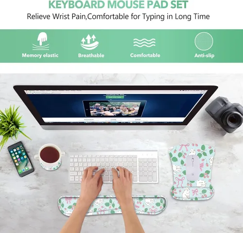 Vista 5 de AIMSA Reposamuñecas ergonómico para teclado y alfombrilla para mouse con soporte de muñeca, bonito juego de alfombrillas de espuma viscoelástica