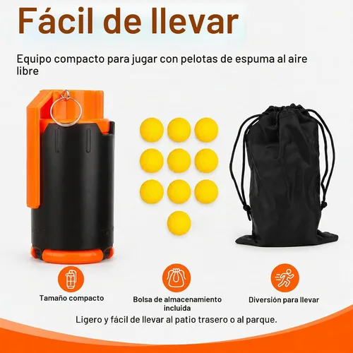 Vista 2 de Aevdor - Granada de juguete con 10 bolas de espuma para juegos de batalla, naranja