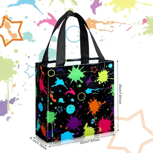 Vista 2 de Sanwuta 24 Bolsas de Favor de Neón Brillantes con Papel de Seda que Brillan en la Oscuridad Suministros de Fiesta Sin Tejer Bolsas de Regalo