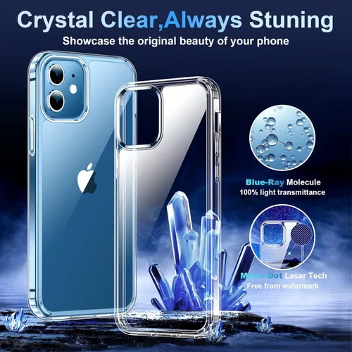 Vista 2 de Funda para iPhone 12 y iPhone 12 Pro, [no amarilla] [Ultra delgada], ligera, delgada y a prueba de golpes, transparente