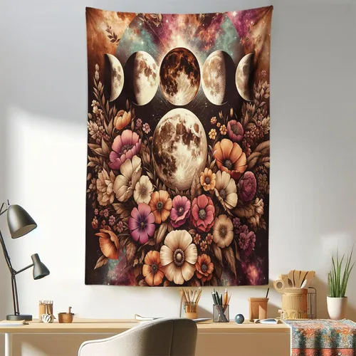 Vista 134 de Ambesonne Tapiz de hongos, atmósfera psicodélica, escena astral estrellada con motivos orientales trippy, decoración de tela para colgar en la pared