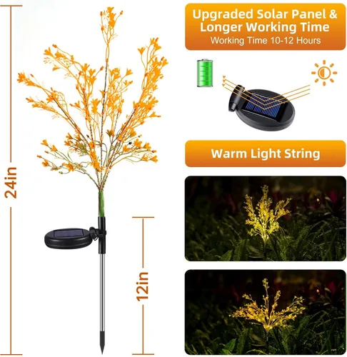 Vista 5 de Neporal Luces solares decorativas para exteriores, 2 unidades, 7 tallos dorados, flores solares para exteriores, impermeables, para jardín, patio
