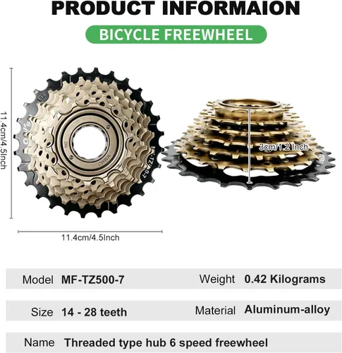 Vista 2 de 7 Speed Bike Freewheel, MF-TZ500-7 Bicycle Freewheel14-28T/34T Multiple Freewheel Cycling Replacement Part