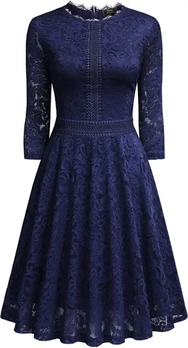 Vista 3 de MISSMAY Vestido vintage de encaje completo con manga acampanada de gran oscilación para mujer