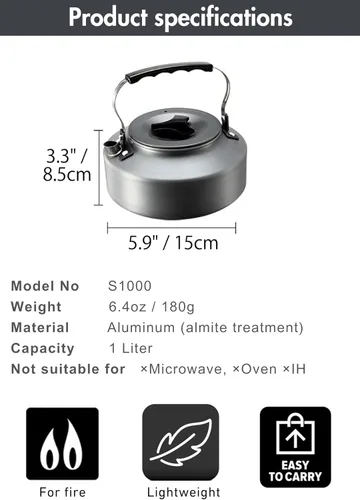 Vista 6 de CAMPINGMOON - Cafetera ultraligera portátil de 1 litro para acampar S1000